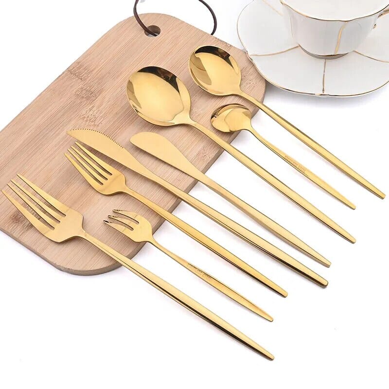 Talheres Dourados de Aço Inoxidável Jogo 24 PCS