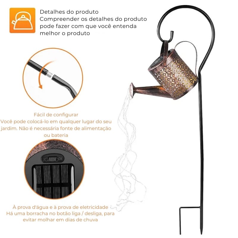 Luminária Solar de Jardim LED Chaleira Decorativa