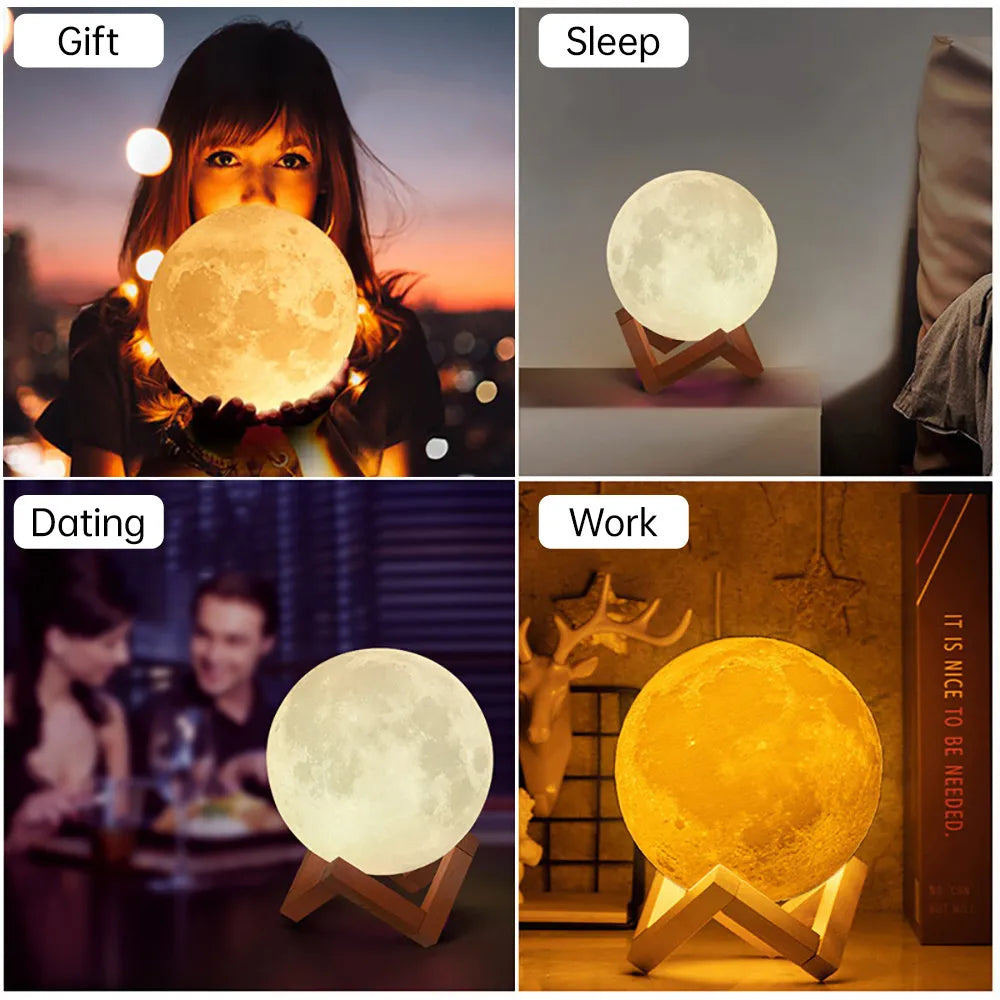 Luminária 3D Lua Cheia Abajur LED Decoração USB RGB