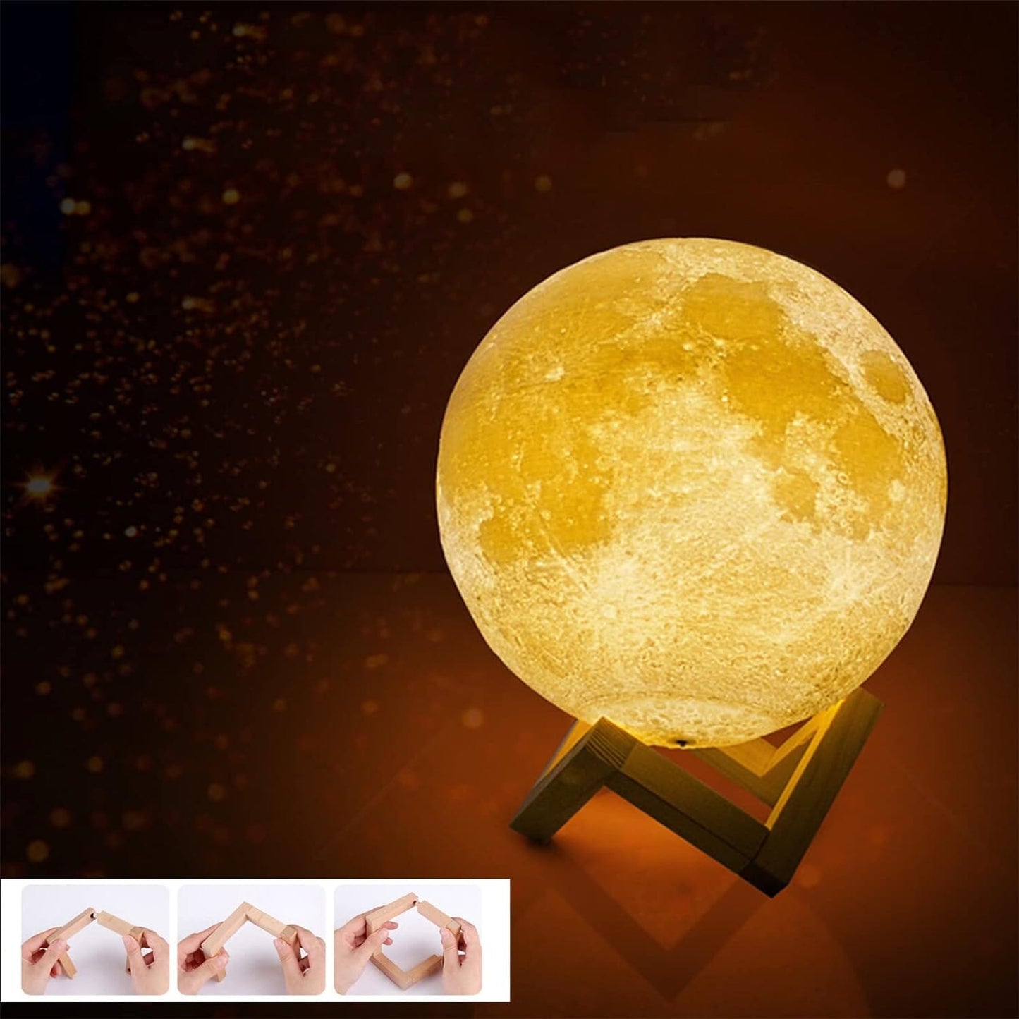 Luminária 3D Lua Cheia Abajur LED Decoração USB RGB