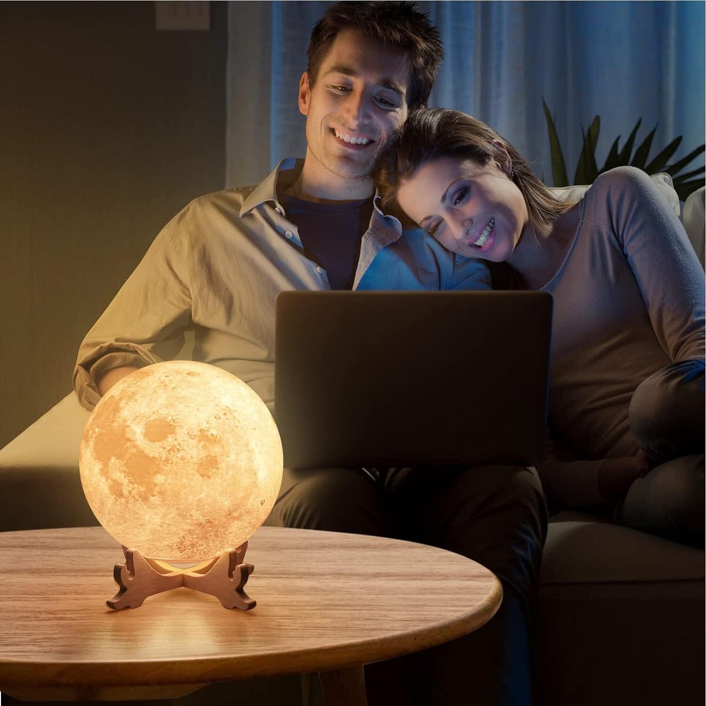 Luminária 3D Lua Cheia Abajur LED Decoração USB RGB