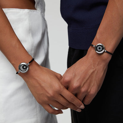 [Sun & Moon Vow Gift Packaging] Sun&Moon Touch Bracelets with Milan Rope(Black+Black)