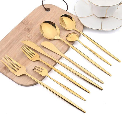 Talheres Dourados de Aço Inoxidável Jogo 24 PCS