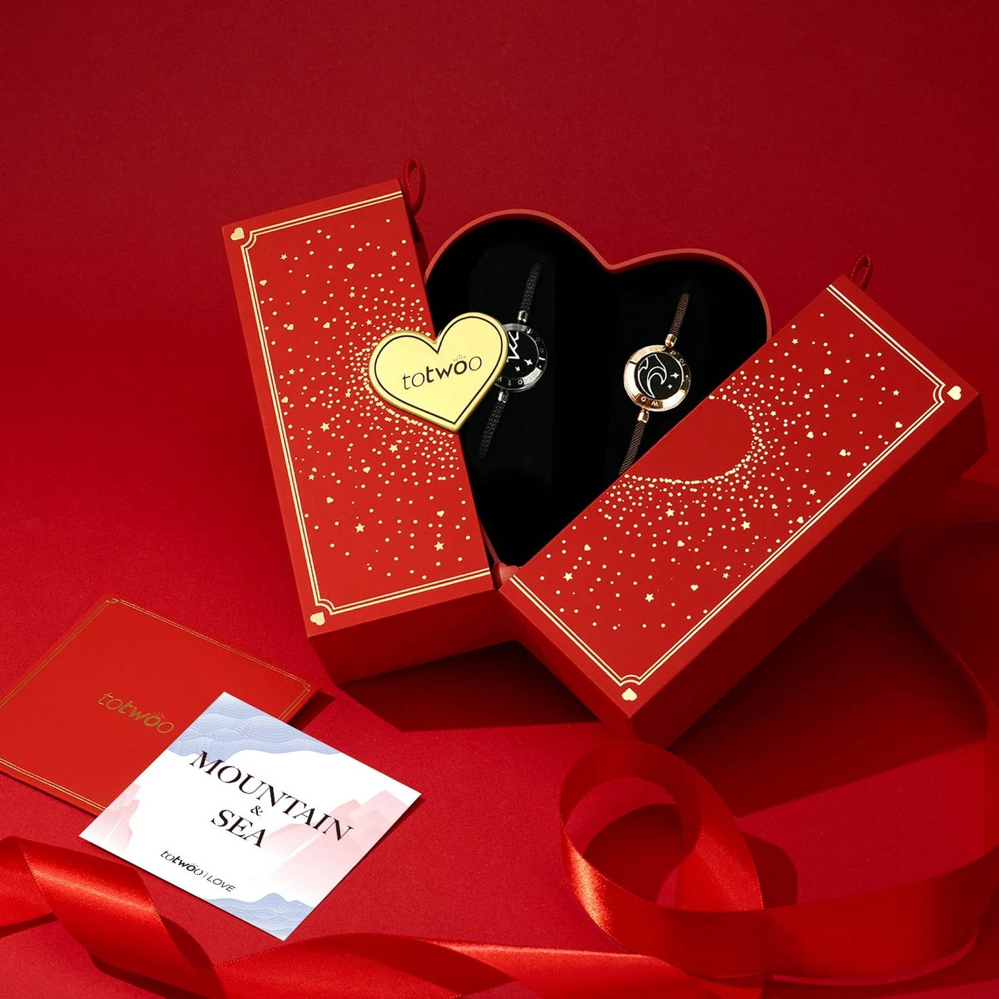 [Connected in Red Gift Packaging] Mountain & Sea Touch Bracelets with Milan Rope (Black+Black)