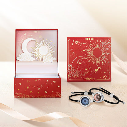 [Sun & Moon Vow Gift Packaging] Sun&Moon Touch Bracelets with Milan Rope(Black+Black)
