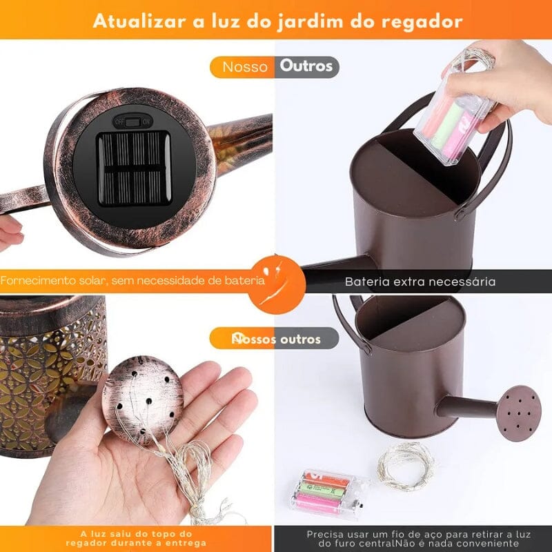 Luminária Solar de Jardim LED Chaleira Decorativa
