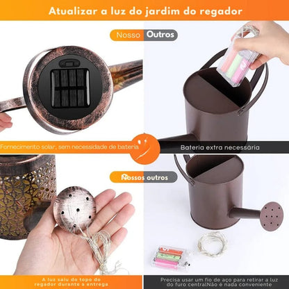 Luminária Solar de Jardim LED Chaleira Decorativa