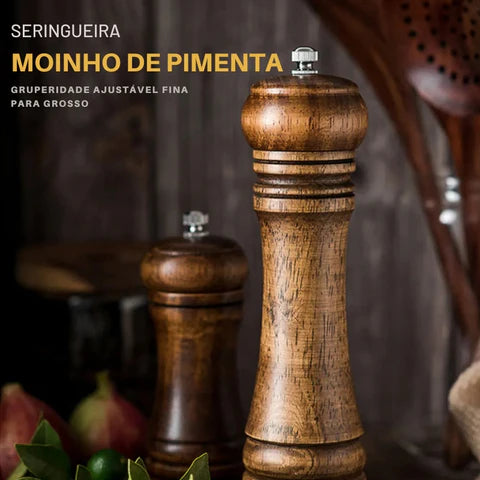 Moedor de Pimenta + Saleiro de Madeira Maciça