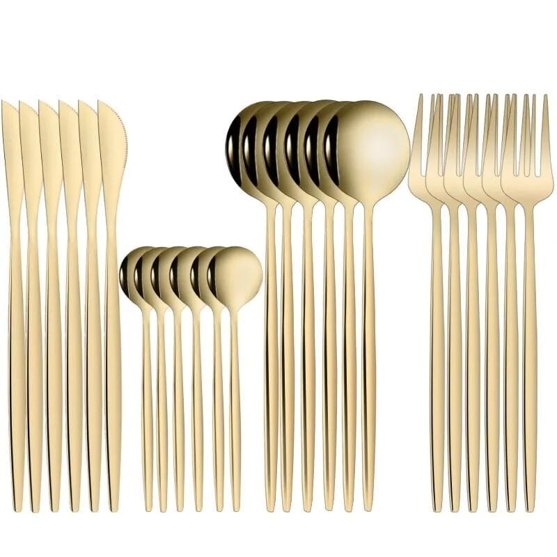 Talheres Dourados de Aço Inoxidável Jogo 24 PCS