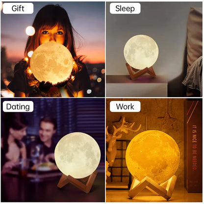 Luminária 3D Lua Cheia Abajur LED Decoração USB RGB
