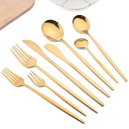 Talheres Dourados de Aço Inoxidável Jogo 24 PCS